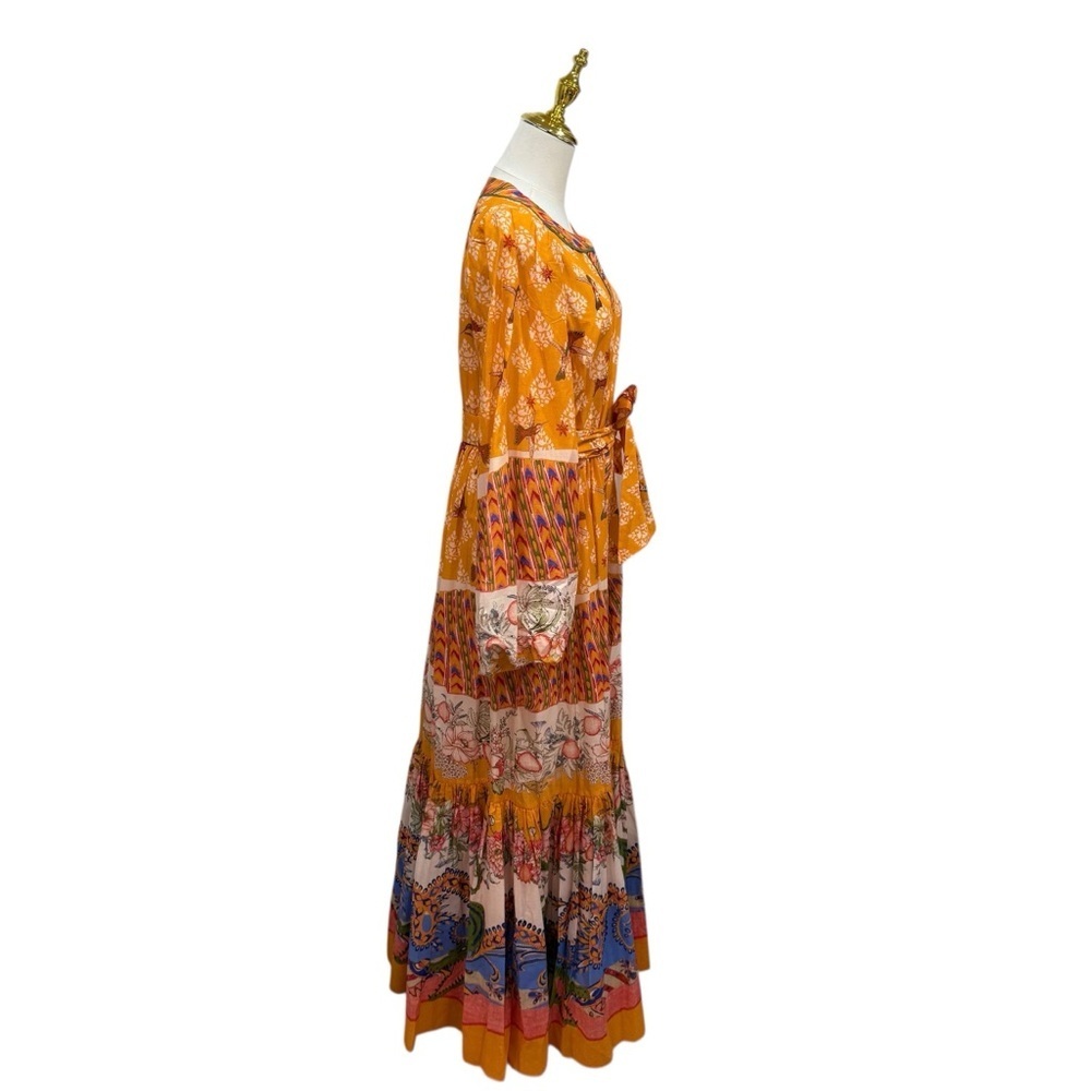 A Loves A Border Print Mandarin Collar Long Sleeve Button Front/Tie Maxi Dress - Picture 8 of 12